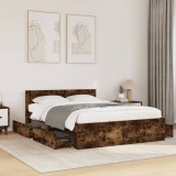 VidaXL Cadru de pat cu tăblie stejar fumuriu 120x200 cm lemn prelucrat