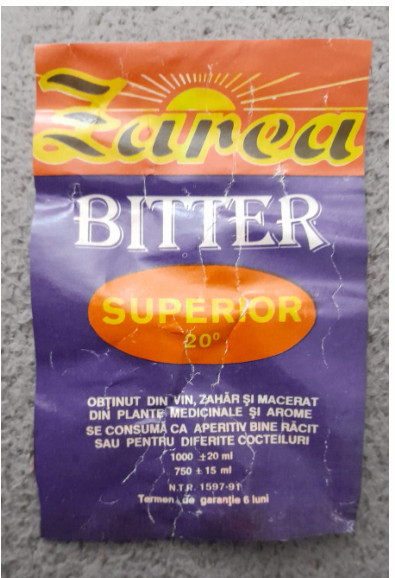 Eticheta vintage BITTER Superior ZAREA bautura alcoolica aperitiv