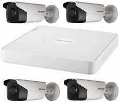Sistem supraveghere video profesional Hikvision 4 camere de exterior 5MP Turbo HD cu IR 80M, live internet foto