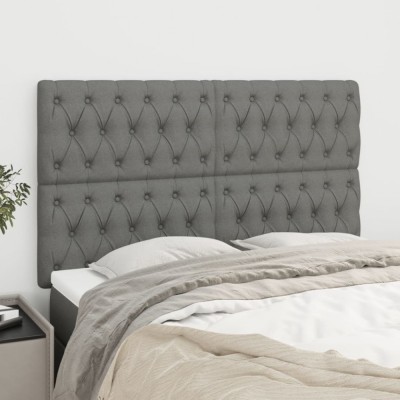 vidaXL Tăblii de pat, 4 buc, gri &amp;icirc;nchis, 80x7x78/88 cm, textil foto
