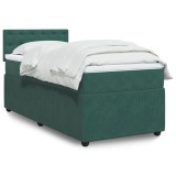 Gossi pat box spring cu saltea, verde inchis, 100x200 cm, catifea