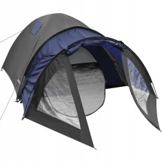 Cort camping 4 persoane cu antreu, impermeabil 3000 mm, 450x210x150 cm, negru si albastru Household NewTrend