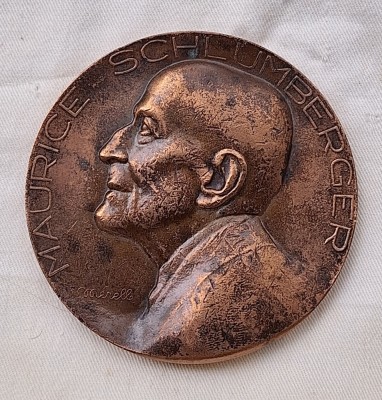 MAURICE SCHLUMBERGER - bancher, medalie semnata Merelle, Bronz, 10 cm, 477 g foto