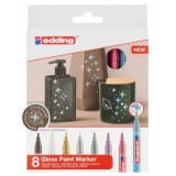 Marker Edding 751 cu vopsea, corp metalic, varf rotund, 1-2 mm, set 8 culori gloss