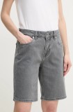 Pepe Jeans pantaloni scurti jeans BERMUDA SHORT HW femei, culoarea gri, neted, high waist, PL801189UN3