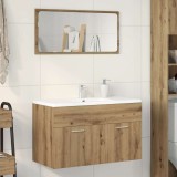 vidaXL Dulap Chiuvetă Baie Stejar 90x38.5x46cm Lemn Masiv Maro Mobilier Bază Lavabo Montat pe Perete