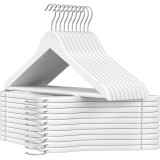 SONGMICS Set de 20 umerase din lemn, cu bara anti-alunecare pentru pantaloni, carlig pivotant la 360&deg;, 45cm, alb Household NewTrend