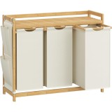 SONGMICS Cos rufe cu 3 compartimente si raft superior din bambus, 3 x 50 litri, saci detasabili, 94x33x78 cm, maro natur Household NewTrend