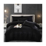 Cumpara ieftin Lenjerie de Pat Damasc 6 Piese, Dungi Duble,Negru- JO337