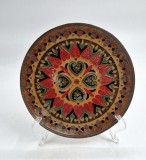 farfurie decorativa de perete alama masiva emailata mozaic bizantin Grecia anii &#039;70 culori vii 17 cm diametru