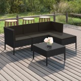 Cumpara ieftin Set mobilier de grădină cu perne, 5 piese, negru, poliratan