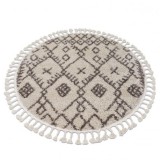 Covor Berber Tanger B5940 cerc cremă si maro Franjuri shaggy, cerc 160 cm