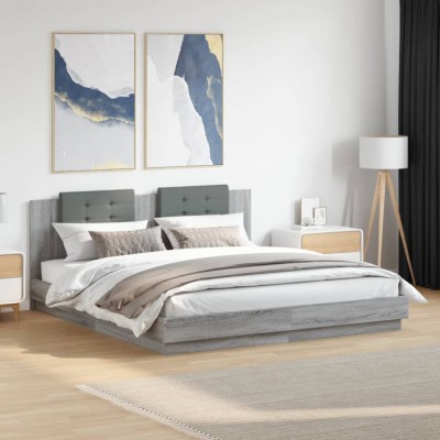 vidaXL Cadru de pat cu tăblie gri sonoma 180x200 cm lemn prelucrat 3209903 foto