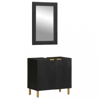 Set mobilier de baie, 2 piese, negru, lemn compozit foto