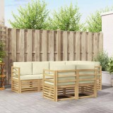 vidaXL Set canapea sectională 7 piese alb crem lemn acacia exterior piese modulare design modern curat