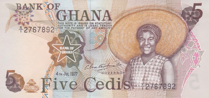 Bancnota Ghana 5 Cedis 1977 - P14b UNC ( vezi descriere )