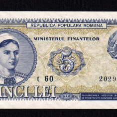 Romania - 5 Lei 1952 , serie albastra . Piese frumoasa de colectie . XF+ ( 2)