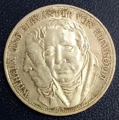 (A129) MONEDA DIN ARGINT GERMANIA - 5 MARK 1967, LIT. F, WILHELM UND ALEXANDER VON HUMBOLDT foto
