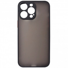 Husa spate policarbonat gri semitransparent + TPU negru, butoane rosii, pentru Apple iPhone 14 Pro Max