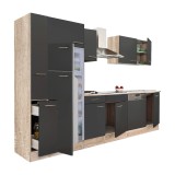 Mobilă de bucătărie Yorki 310, corp stejar sonoma, față antracit satinat, frigider cu congelator superior
