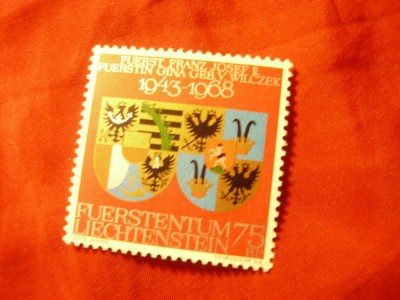 Serie 1 valoare Liechtenstein 1967 Stema Casei Regale Franz Josef II foto