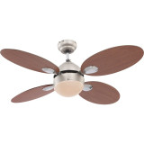 Ventilator de tavan cu lustra, E14 60W, palete cires-nuc, reversibil, intrerupator lant, Globo