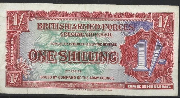 !!! F RARR : MAREA BRITANIE , VOUCHER MILITAR - 1 SHILLING (1948} - P M18a - UNC / CEL DIN SCAN