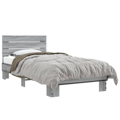 vidaXL Cadru de pat, gri sonoma, 75x190 cm, lemn prelucrat și metal foto