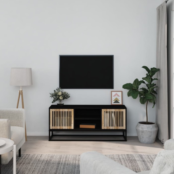 vidaXL Comodă TV, negru, 105x30x45 cm, lemn prelucrat &amp; fier