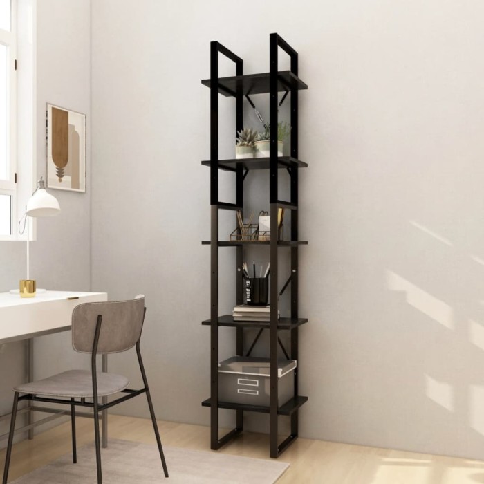 Gossi biblioteca cu 5 rafturi, negru, 40x30x175 cm, lemn de pin