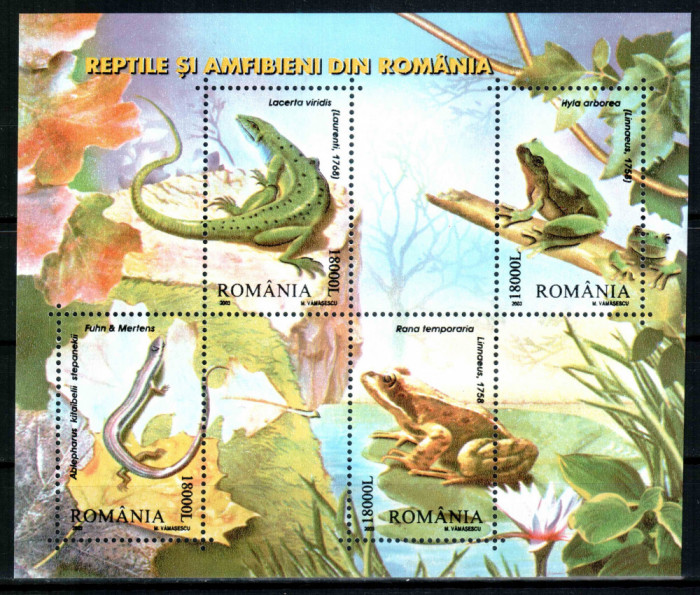 Romania 2003, LP 1618, Reptile si amfibieni din Romania, bloc, MNH! LP 11,40 lei