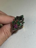 INEL AUR 14K + ARGINT + Diamante + Smaralde + Rubin + Safir - Vintage