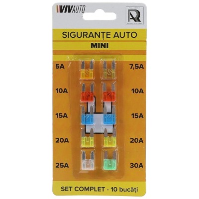 Sigurante auto VivAuto, lama, mini, 12 V, set 10 bucati foto