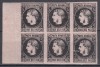 ROMANIA 1867 LP 20 c REGELE CAROL I CU FAVORITI 20 PARALE HARTIE SUBTIRE BLOC 6 TIMBRE GUMA ORIGINALA URMA SARNIERA TIMBRUL DREAPTA SUS USOR SUBTIAT, Nestampilat