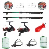 Set pescuit cu doua lansete eastshark 2,4m, doua mulinete YF200 si accesorii