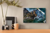 Tablou Canvas, "Valuri sparg&acirc;ndu-se pe st&acirc;nci aspre", Pietre, Valuri, Spumă, Ocean, Texturi, Natură, Apus, Lumină, Reflexii, Coastă, 39 x 26 cm, CMCLA