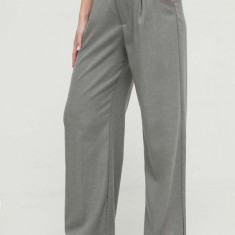 Hollister Co. pantaloni femei, culoarea gri, lat, high waist