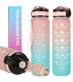 Bidon Apa Motivational KIK, 1L, Tritan BPA Free, cu Pai si Maner, Roz-Albastru, Sport, Sala, Birou