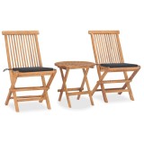 Cumpara ieftin Set mobilier exterior pliabil cu perne, 3 piese, lemn masiv tec