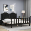 Cadru de pat cu tablie, negru, king size, lemn masiv GartenMobel Dekor, vidaXL