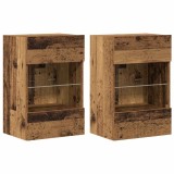 Cumpara ieftin Comode de perete cu lumini LED pentru TV 2 buc. lemn vechi 40x30x60,5 cm