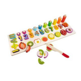 Joc educativ sortator din lemn cu numere si fructe de taiat magnetice pentru copii Multicolore, Fara