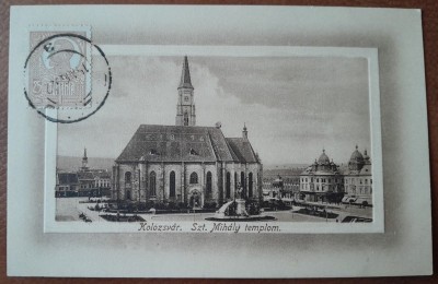Carte postala, Cluj, Biserica Muhaly, 1922 foto
