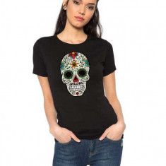 Tricou dama negru - Sugar Skull Colorful - M