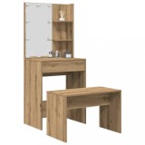 vidaXL Set de masă de toaletă cu LED Artisan Stejar lemn prelucrat