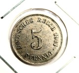 Germania 5 Pfennigs 1914 G km # 11 WILIAM II moneda cupru nichel tiraj mic rara