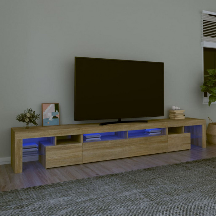 Comoda TV cu lumini LED, stejar sonoma,260x36,5x40cm GartenMobel Dekor