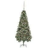 Brad Crăciun artificial pre-iluminat globuri/conuri pin, 210 cm