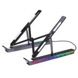 Suport RGB pliabil pentru laptop sau tableta 11&quot; - 15 &quot;6&quot;, Hub adaptor 3 x USB, 2 x Type-C, Aluminiu, Inaltime reglabila, Anti-alunecare