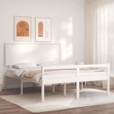 Cadru de pat senior cu tăblie, alb, king size, lemn masiv